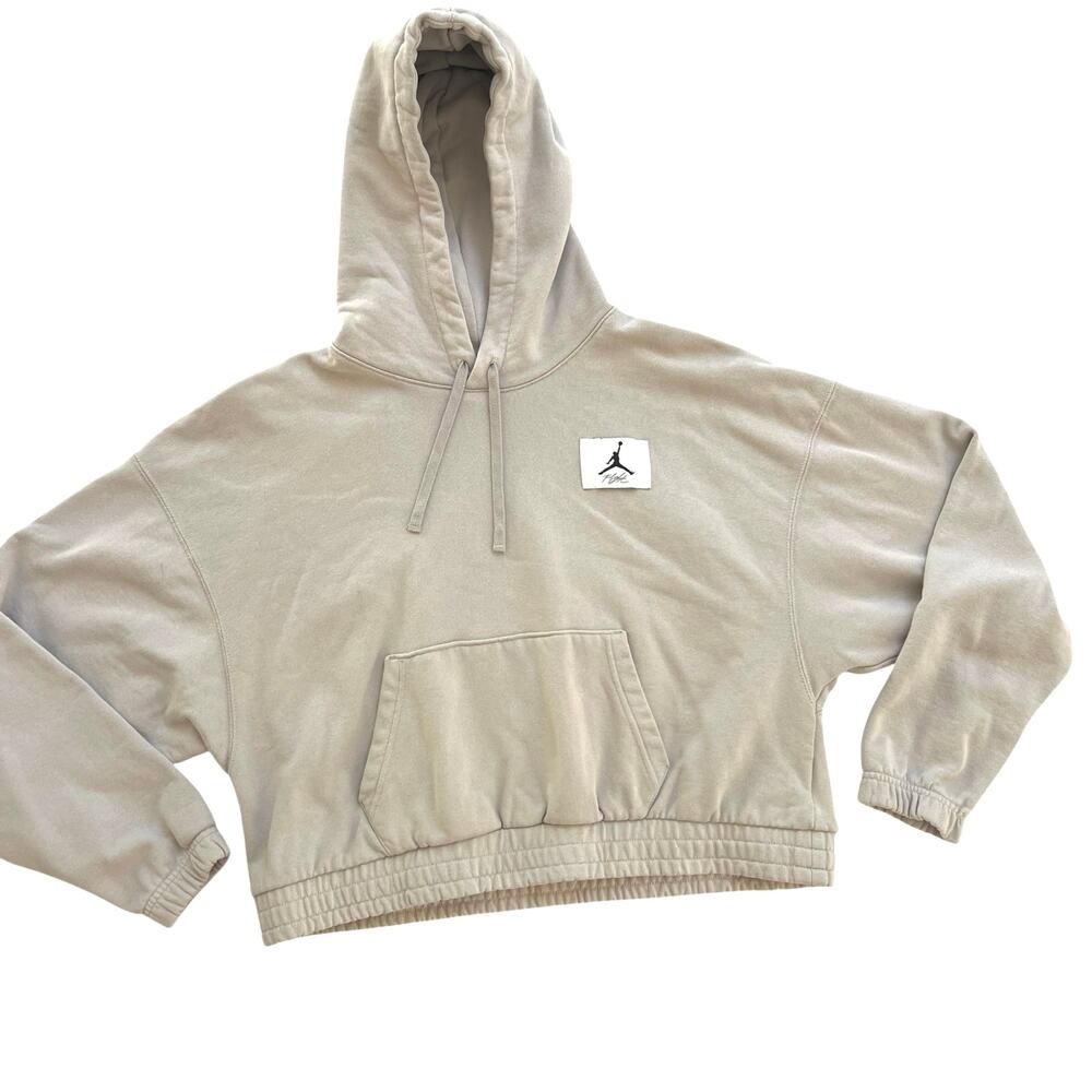 Nike Jordan Loose Fit Crop Hoodie Grey M | Jumpman Flight Logo | 100% Cotton